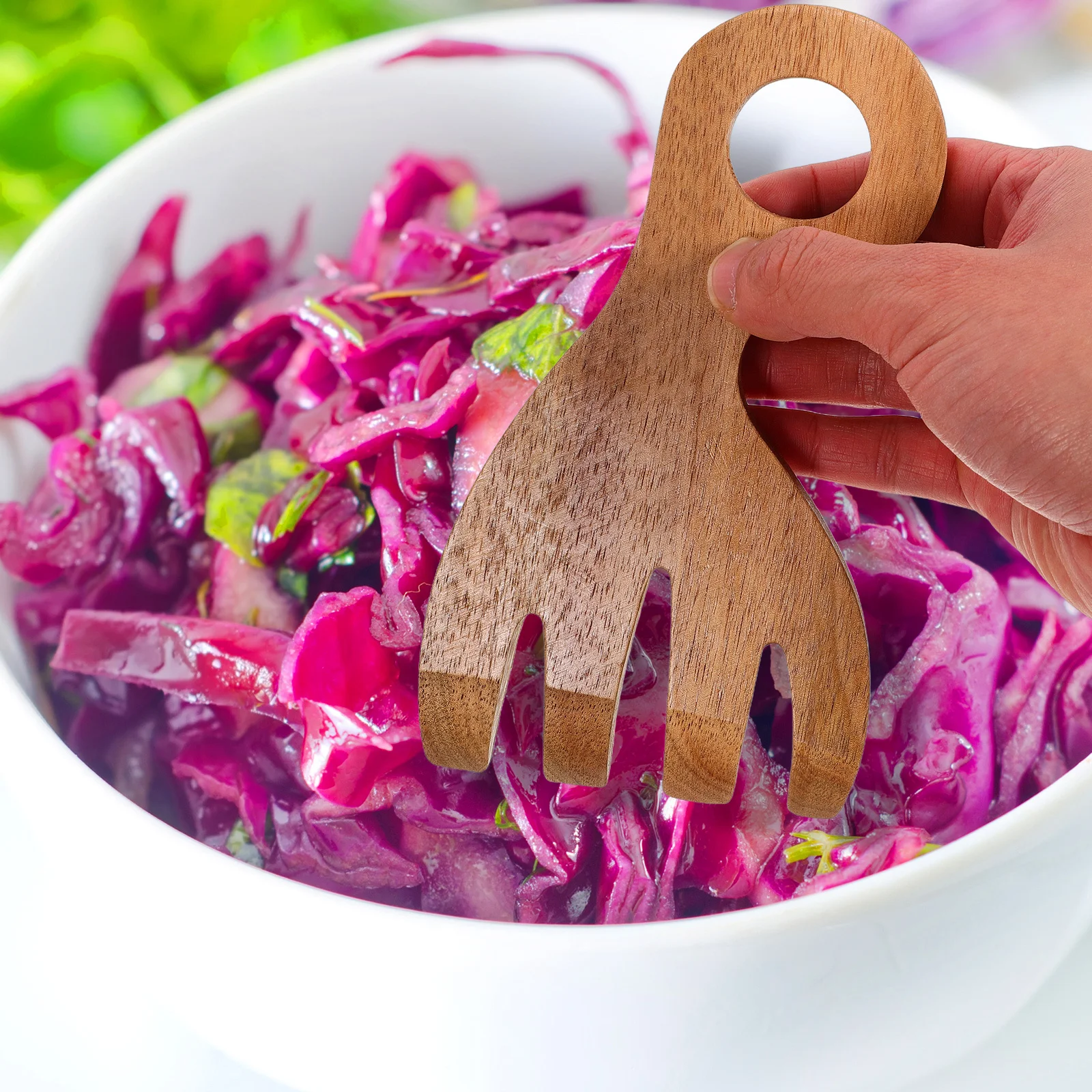 

2Pcs Wood Salad Serving Hands Set Natural Wooden Salad Forks Claws for Tossing Mixing Kitchen Serving Tools Pasta Fruit Buffet