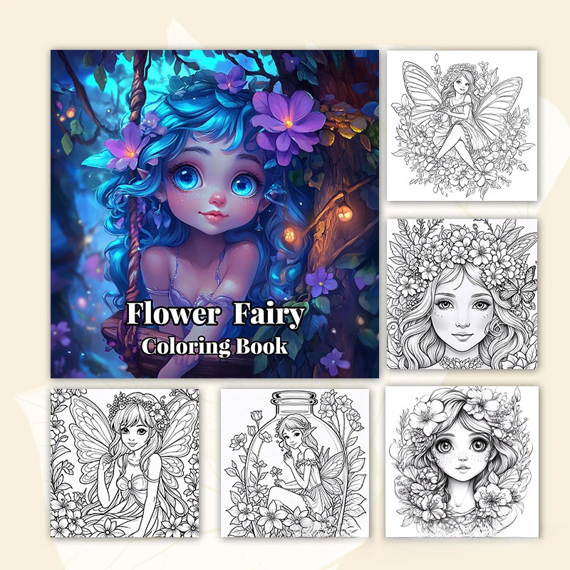 A Bold and Simple Decompression Creative Flower Fairy Coloring Book, Featuring Cartoon Cute Flower Fairy Characters