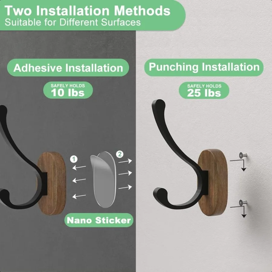 Wall Hooks for Hanging Coats 4 Pack Coat Hooks Wall Mounted Wood Coat Hooks for Wall Single Metal Hooks for Hanging Hats Keys T