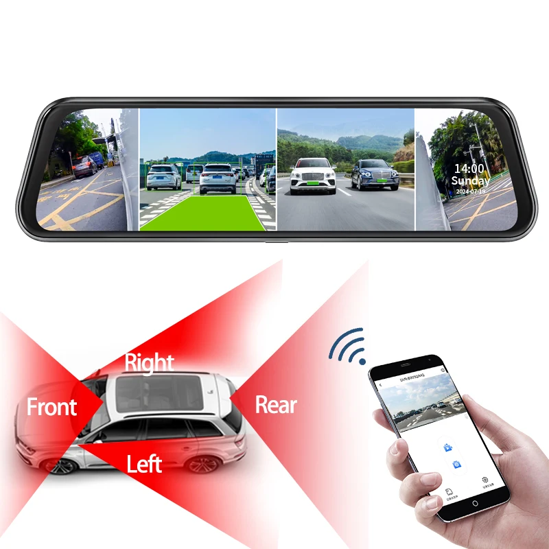 

N98 10 Inch 4 Lens 360 2K ADAS BSD WiFi Rearview Car DVR Dash Cam