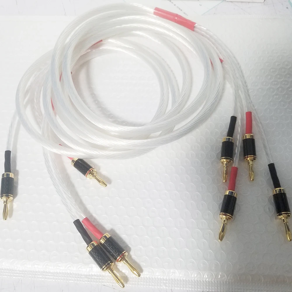 Pair 8N OCC Silver Plated Single Wire HiFi Speaker Cable with Banana Spade Plug for Enhanced Sound Quality