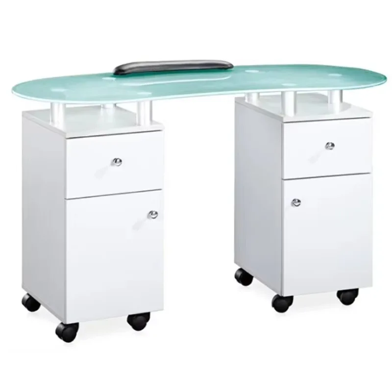 Beauty Salon Furniture White Color with Glass Top Nail Table for Girls Manicure