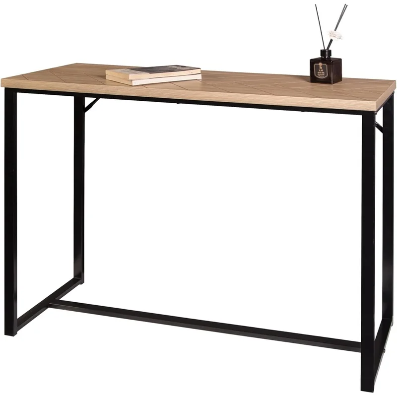 

Modern Console Table with Natural Wood Top and Black Metal Legs