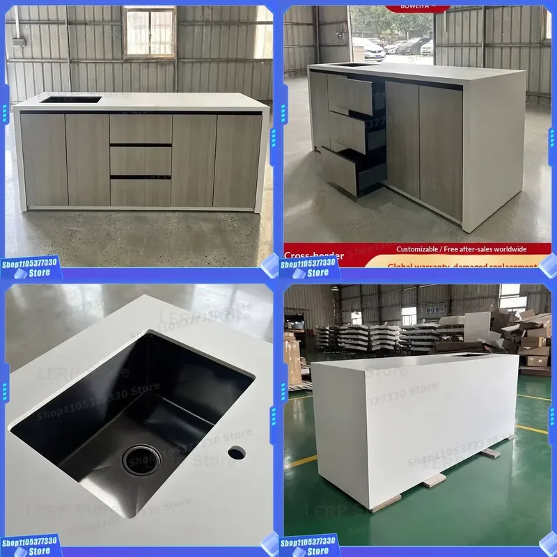 Modern White Slate Bar Cabinet Custom Kitchen Island Table with Sink Simple Open Design Home Work Station Furniture Custom
