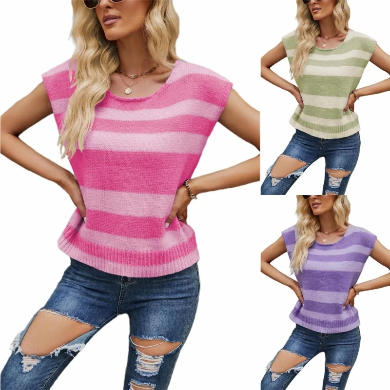 

Fashionable Loose Sleeveless Sweater for Women Round Neck Pullover Knitwear