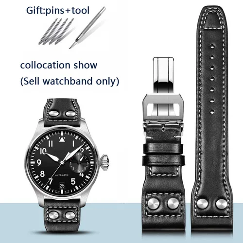 Imagen 1 del producto Correa de reloj de cuero genuino para IWC Big Pilot Mark 18 correa de uñas de sauce Schaffhausen portugués 20mm 21mm 22mm pulsera de reloj