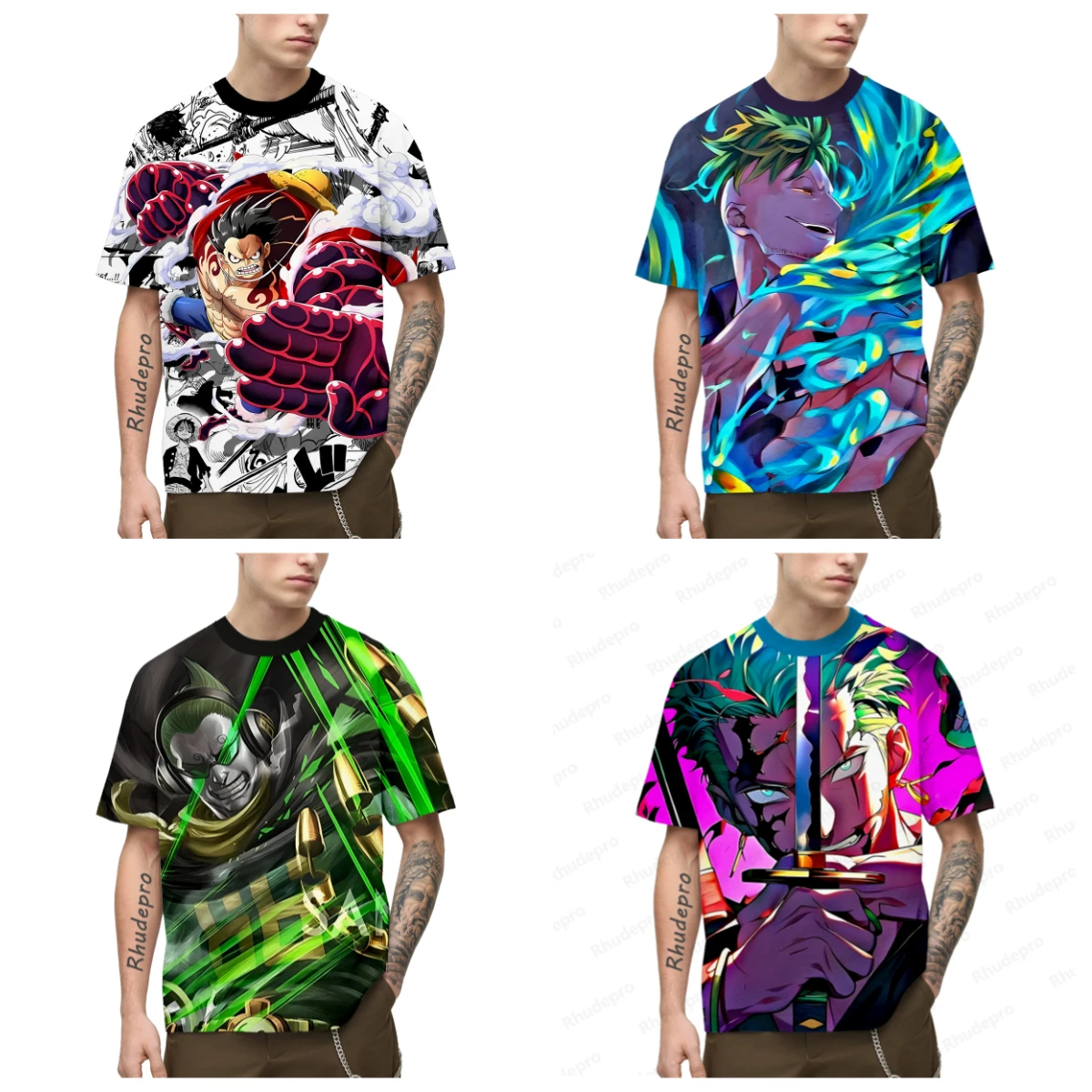 

2025 Summer Hot-selling New ONE PIECE Men's Japanese Animation 3D Printing Role-playing T-shirt Casual Street Short Sleeves