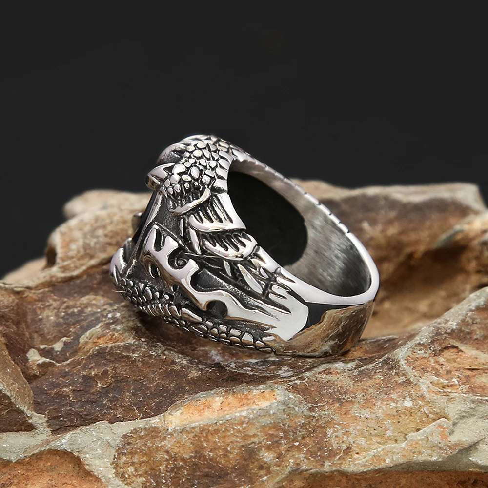 Vintage Viking Dragon Claw Stone Ring For Men Boy Stainless Steel Punk Rock Nordic Style Rings Fashion Jewelry Gift Dropshipping