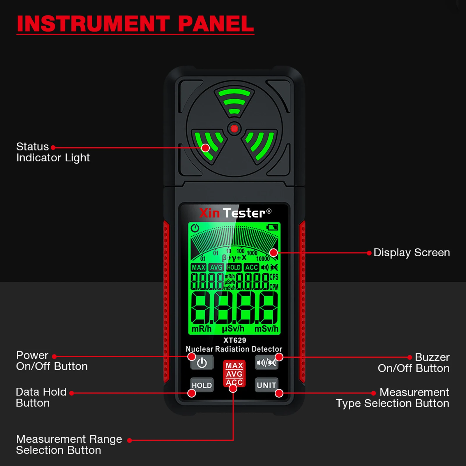 Imagem -05 - Xin Tester Xt629 Detector de Radiação Nuclear Contador Geiger Radioatividade Beta Gama de Raio x