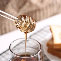 15cm Long Handle Glass Honey Spoon Kitchen Gadget Honey Jar Coffee Stirring Long Glass Bee Honey Dipper Stirrer Muddler