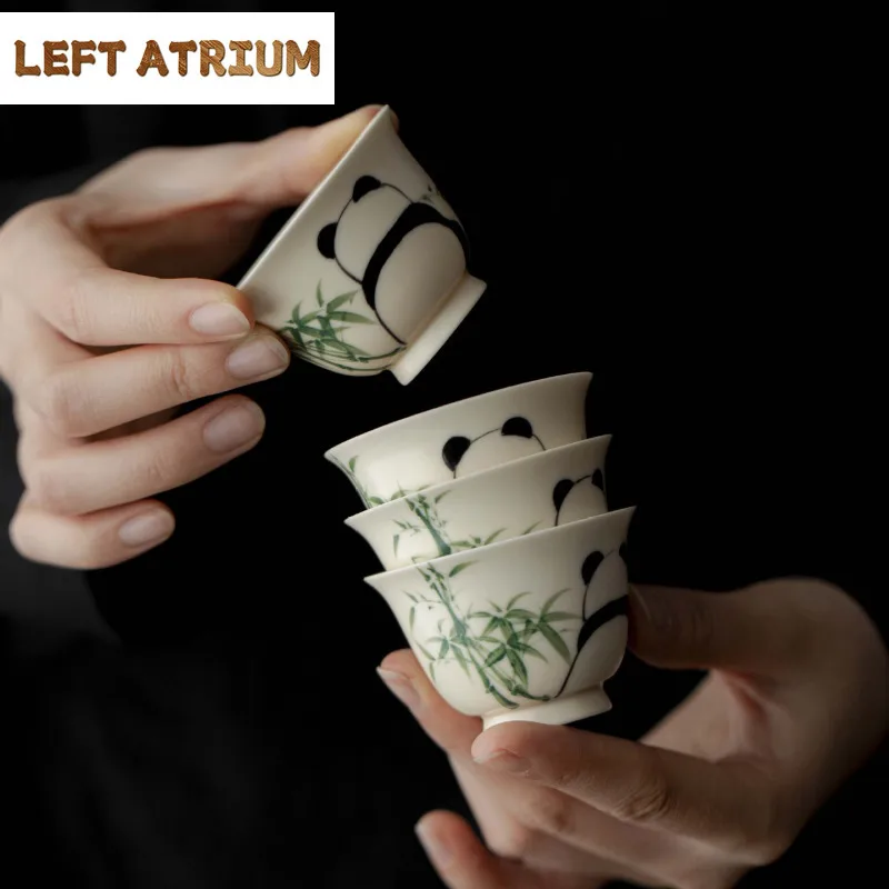 

2 шт./лот, бамбуковая чайная чашка с рисунком панды, эстетичная чашка для чая, чашка для запаха чая, чашка Jianzhan Master, посуда для напитков, 45 мл
