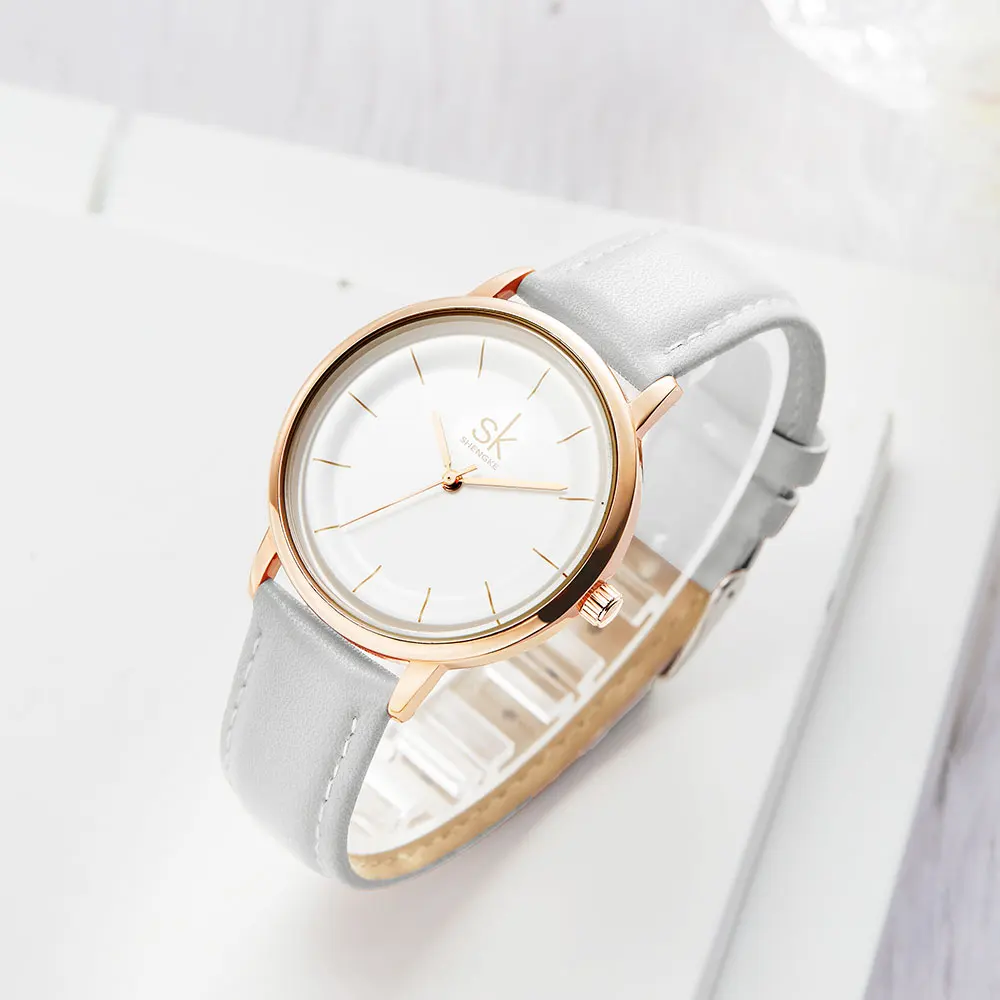 Shengke Women Watches Simple Fashion Female Leather Quartz Wrist Watch Ladies Waterproof Clock Girl Gift Relogio Feminino