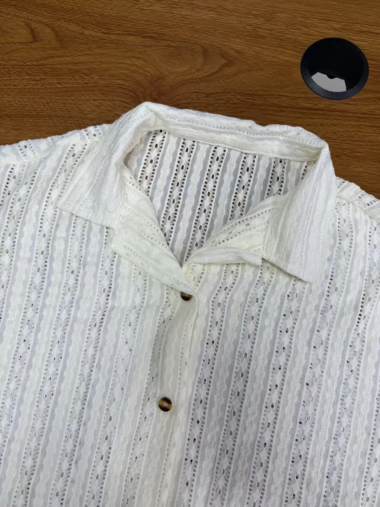 Men Crochet Knit 2 Piece Set Lapel Short Sleeve Shirt Drawstring Shorts Suit Summer Hollow‑Out Beach Vacation Outfits Male Casua view 6