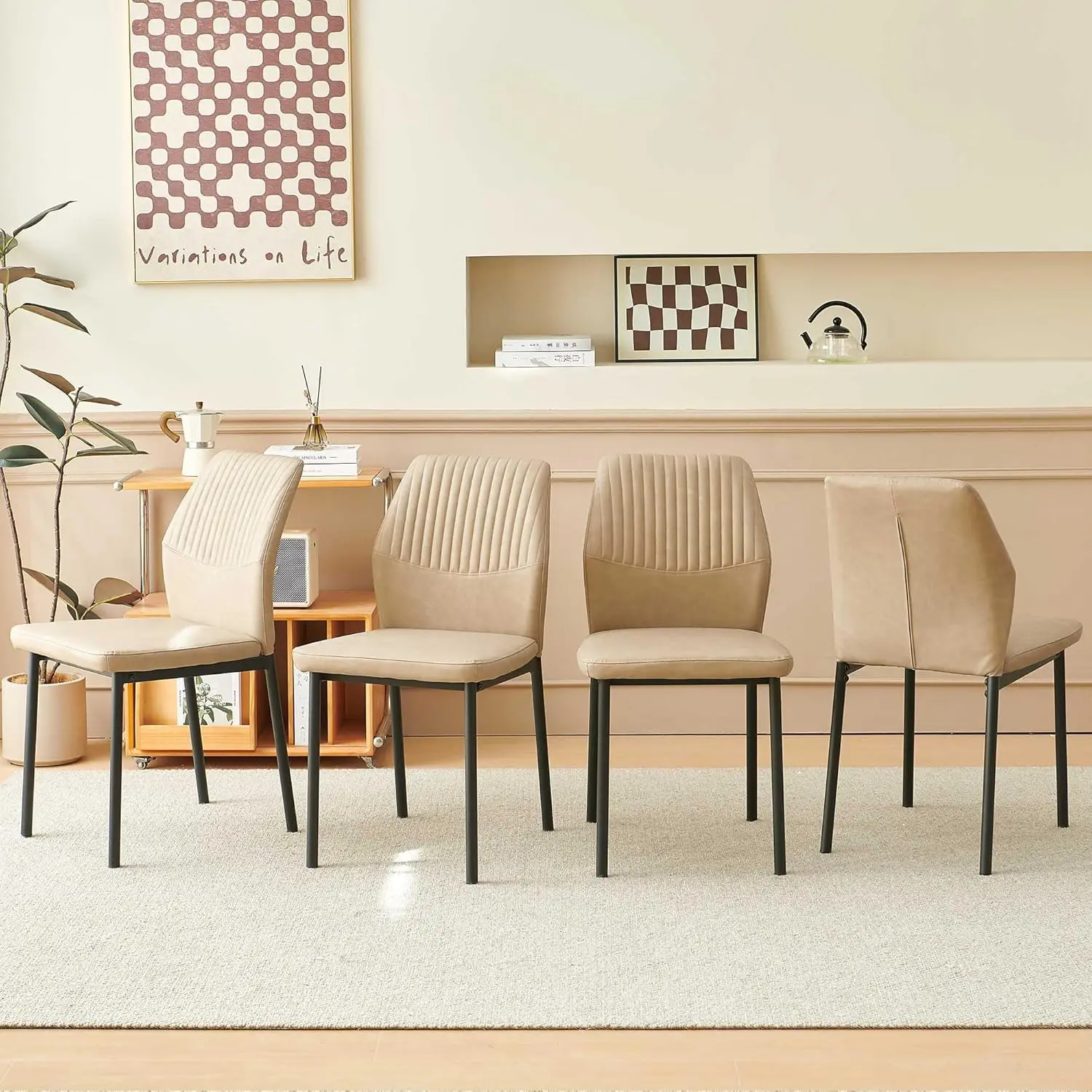 

Modern Dining Chairs, Comfortable PU Leather Upholstered Seats Kitchen Side Chairs with Solid Metal Legs for Kitchen, Dining Roo