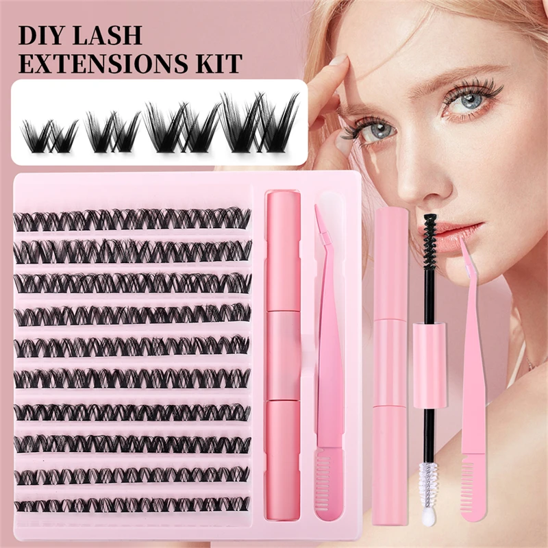 Extensiones de pestañas hechas a mano de 90 grupos, longitudes mixtas, fácil recogida, Material de extensión de pestañas duradero con kit de herramientas