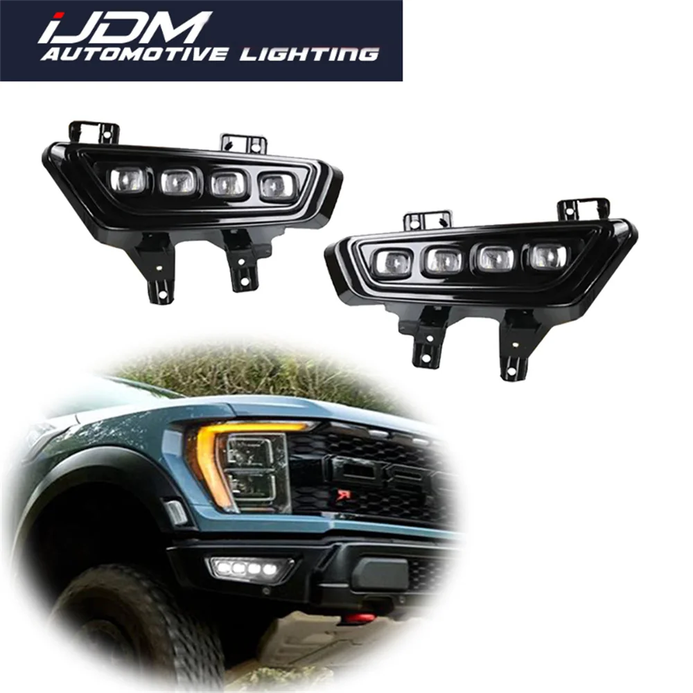 For Ford F150 SVT Raptor R/Raptor 2021-2024 Switchback LED White Front Bumper DRL Driving Lights Dynamic Amber Turn Signal Light