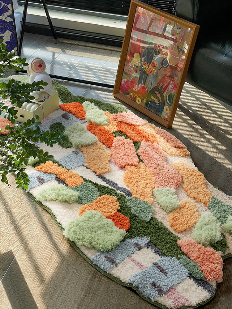 Flower Garden Irregular Bedroom Carpet Soft Fluffy Colorful Home Decor Entry Rug Thick Balcony Window Carpet Rug for Living Room