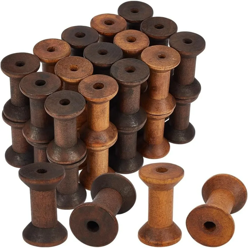 

30 шт. деревянных катушек-бобин двух цветов, пустые шпульки для текстильной нити, вышивальной нити, ленты, швейных бобин для плетения шнуров