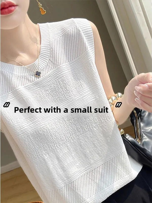 

Белый вязаный жилет из ледяного шелка, женская внутренняя одежда, летняя тонкая круглая футболка Ne Svel, дышащий, удобный, легкий