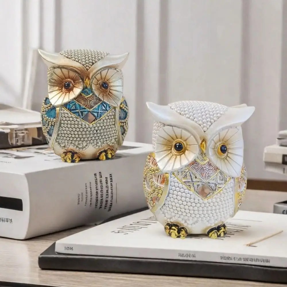 

Foyer Decoration Resin Owl Ornament Retro Luxury Animal Statue Cute Vivid Miniature Figurine Sculpture Gift