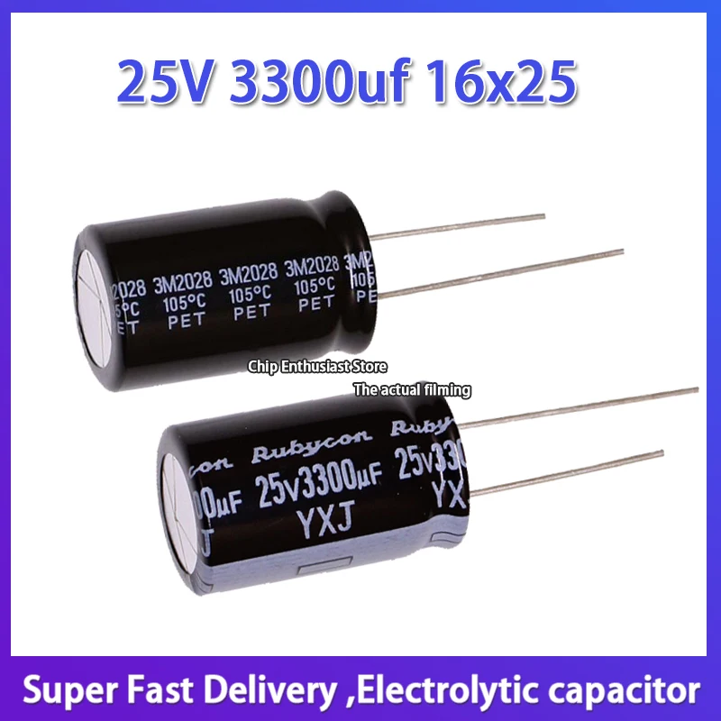 

5PCS Rubycon imported aluminum electrolytic capacitor 25V 3300uf 16x25 Ruby YXJ high frequency and long life