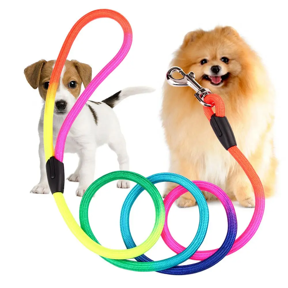 Hot Nylon Belt New Popular Collars Round Training Leashes Pet Dog Traction Rope Rainbow Colorful Weave