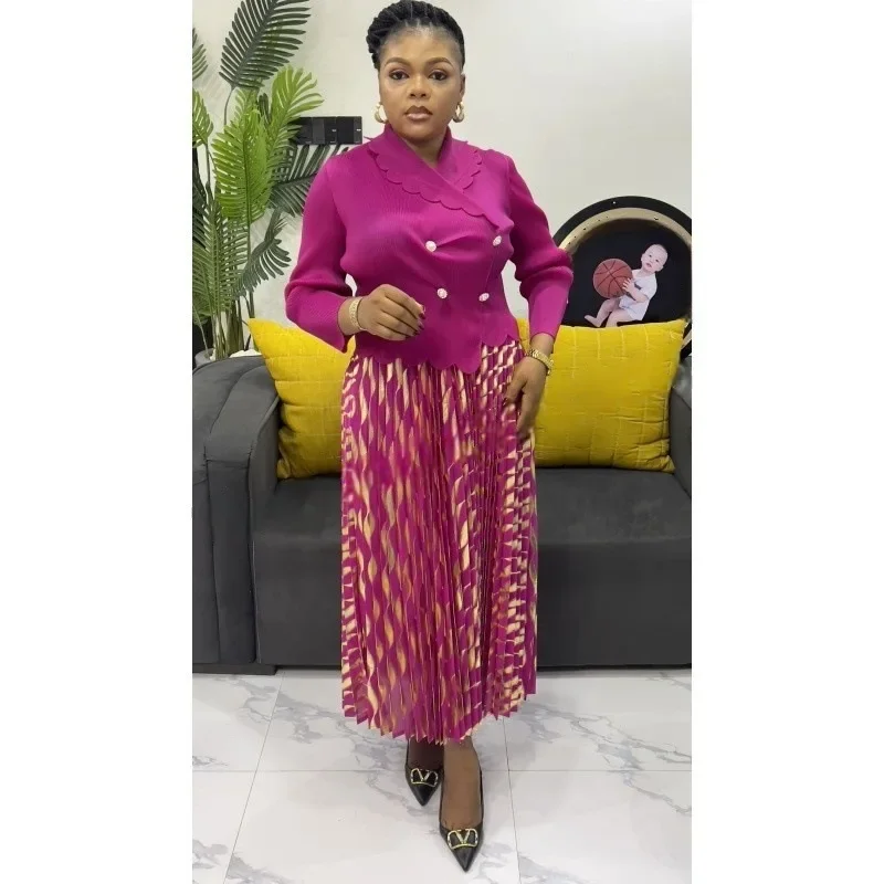 2025年新作 ミヤケ アフリカンファッション ブロンズ加工 ルーズ レディース プリーツワンピース 気質 スーツカラー エレガント ロングドレス