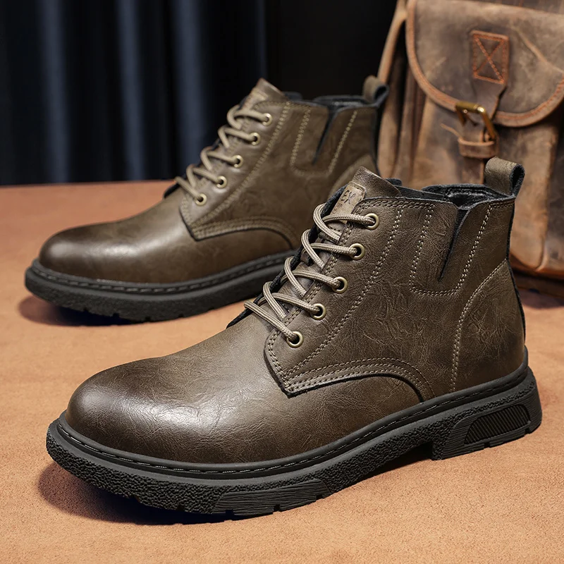 Autumn  Winter Men Thick Soled Casual High Top Boots High-end Feeling Fashionable Breathable Comfortable Height Increasing