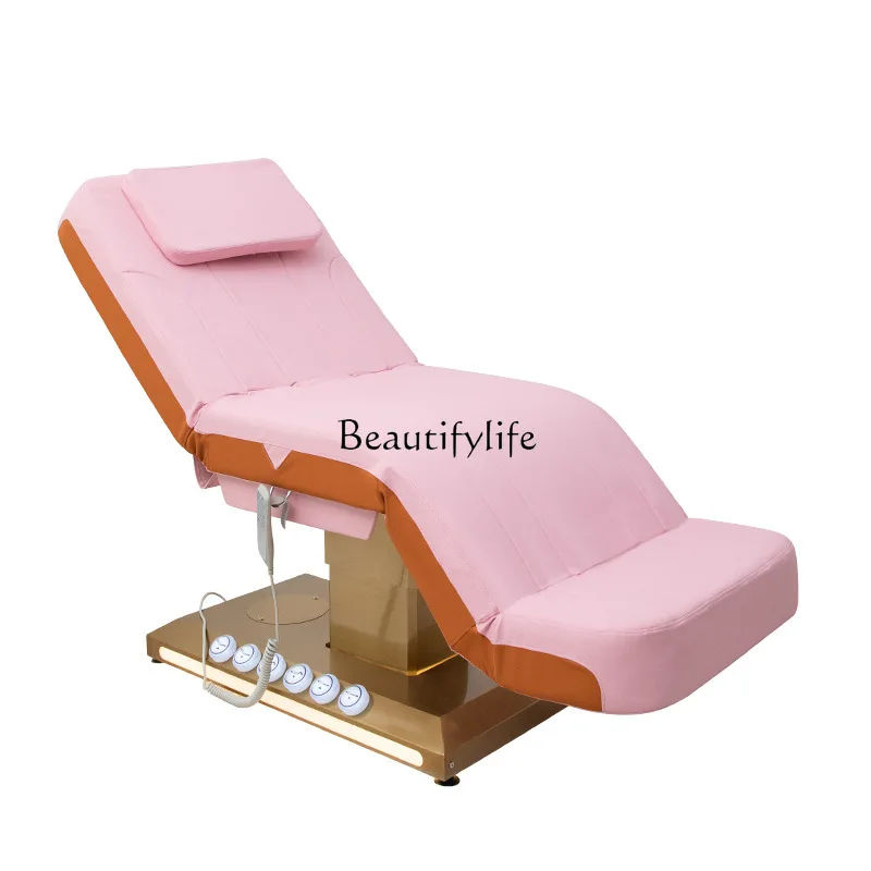 Electric lifting beauty bed, golden base, body massage bed, special for beauty salons