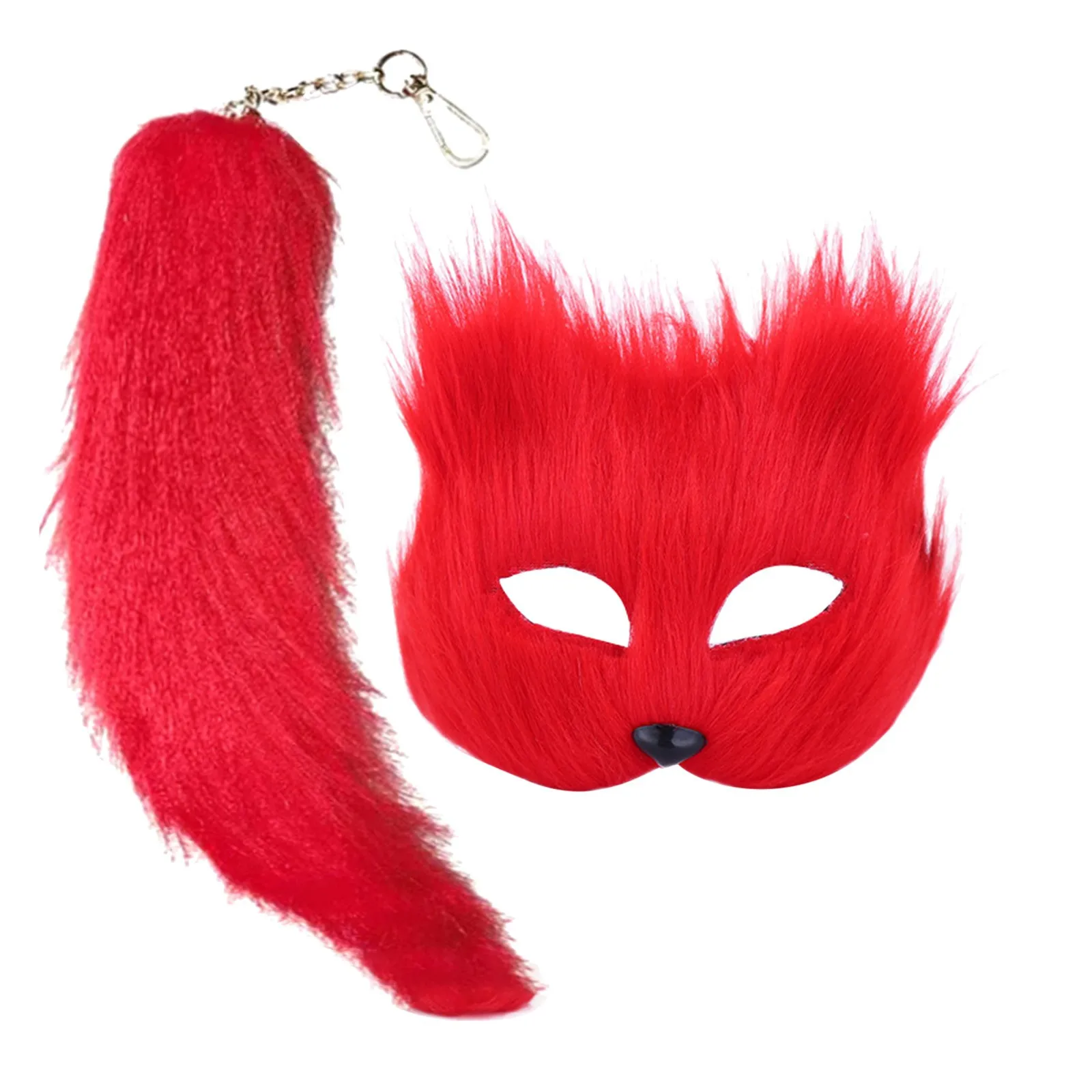 

Therian Mask and Tail Set Halloween Cosplays Costume Accessorie Cats Mask Tail Half Face Faux Furs Foxes Tail Cats Mask