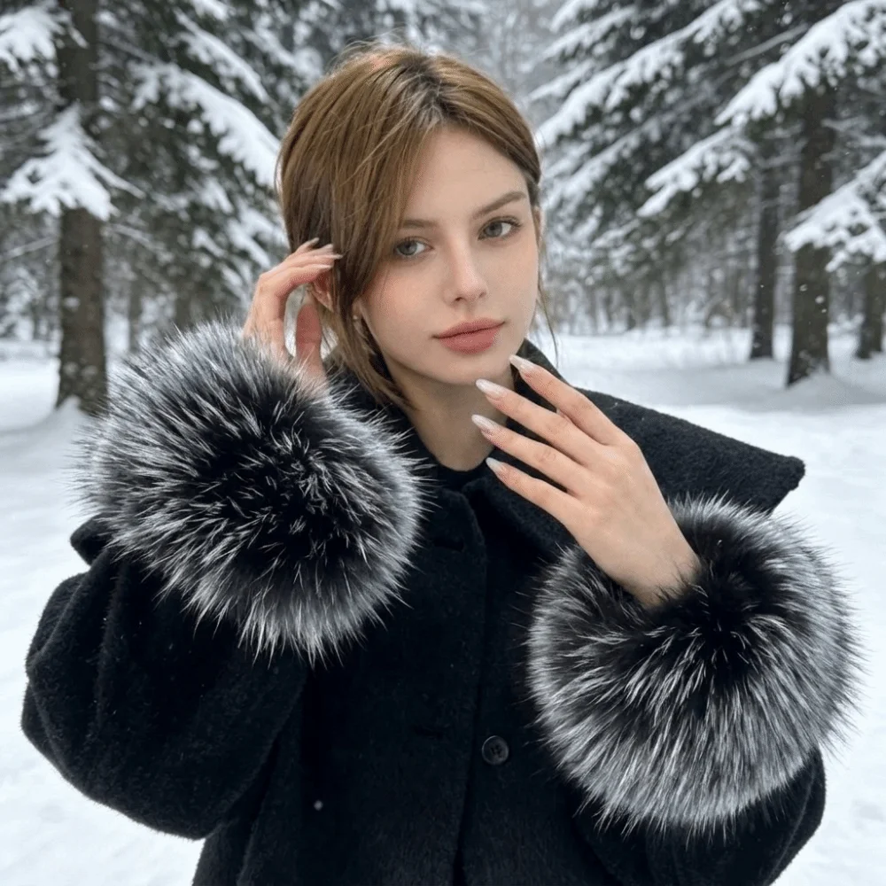 Durable Solid Color Faux Fur Wrist Cuffs Soft Elastic Sleeve Cuffs Keep Warm Decorative Jacket Arm Warmers Ladies