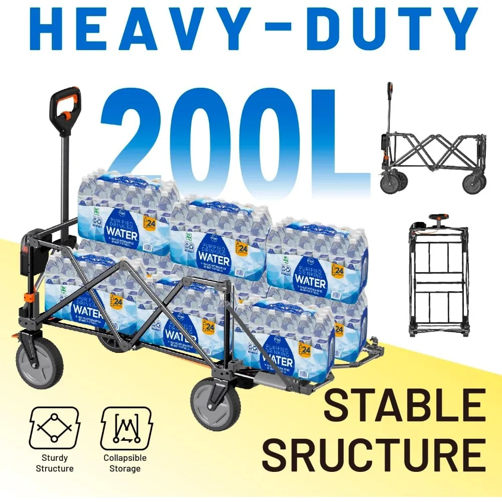 Battery-Powered Electric Utility Wagon Cart with All-Terrain Wheels, Variable Speed, 200L Capacity, 300 lbs Load Capacity for He