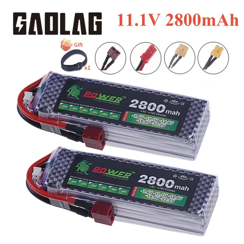 

2pcs 11.1V 2800mAh LiPo Battery 3s 40C For RC Car FPV Drones Boats Helicopters Vehicles with XT30 XT60 Deans T JST Connector