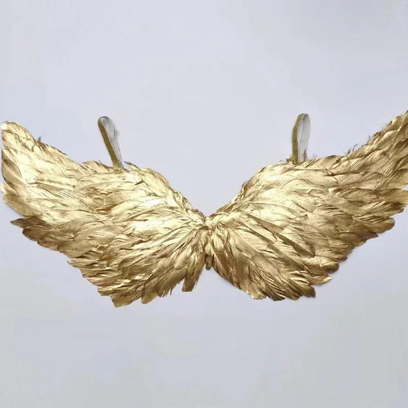 Frauen Erwachsene Goldene Farbe Engel Feder Flügel Halloween Kostüm mit Elastischen Trägern Cosplay Requisiten Urlaub DIY Dekorationen