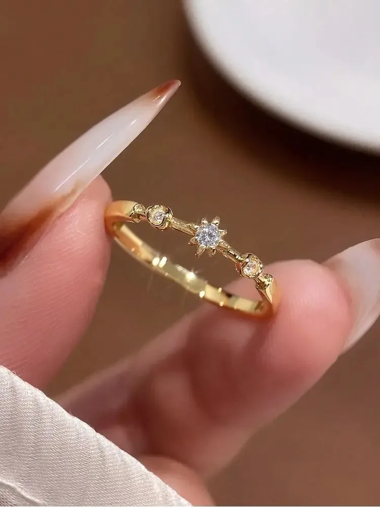 925 Sterling Silver Simplicity Fashionable Star Round Zircon Ring For Women Daily Life Anniversary High Quality Fine Jewelry