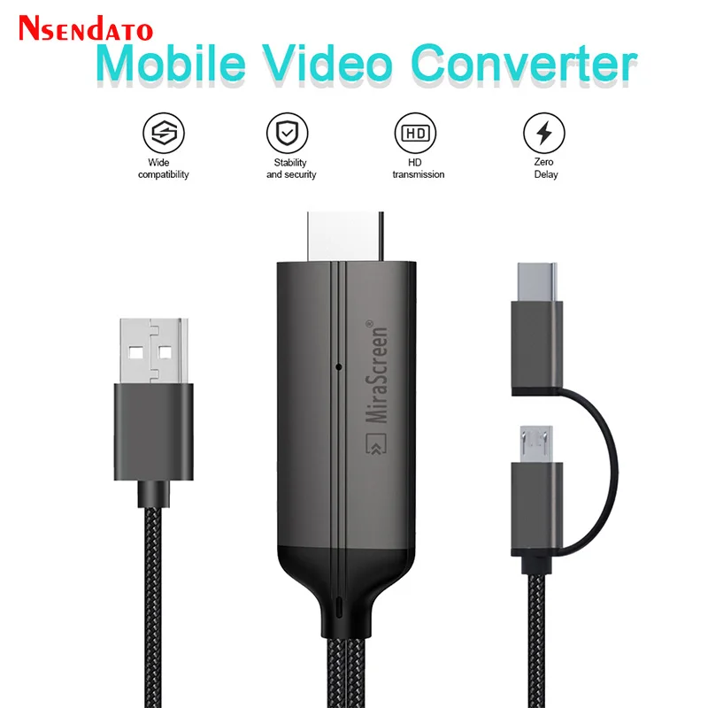 Mirascreen LD36 Wire HD Streaming Display TV Stick Dongle USB Type C Kabel Plug & Play do Wyświetlania Ekranu na Androidzie i HDTV
