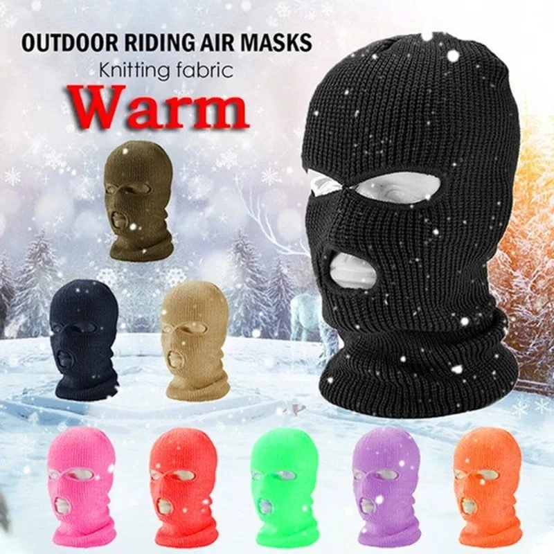 Neue winter warme Mütze Drei-Loch-Strick-Anti-Terror-Kopf bedeckung mit Stick muster Räuber Bandit Maske Outdoor Thermal