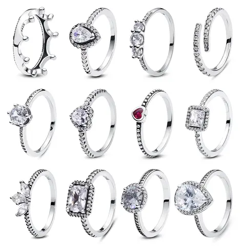 Original 925 Sterling Silver Ring Love Heart Pave CZ Crystal Stackable Rings For Women Wedding Engagement Birthday Gift Jewelry