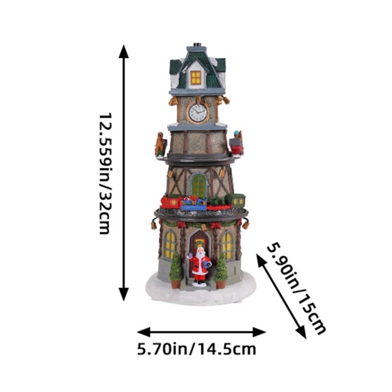 Elegant Christmas Rotatable Music Box House Figurine Christmas Party Ornament ,Resin Glowing Festival Decorations