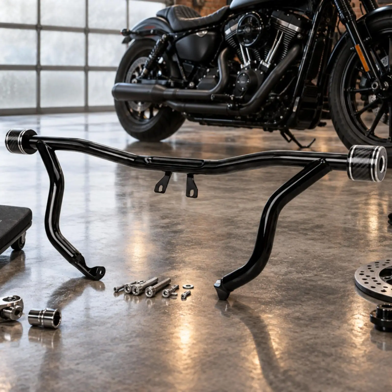 Impact Bar with Mounting Hardware Black Motorcycle Impact Bar One-Piece Tubular Engine Guard for Motorcycle Brand Riders,