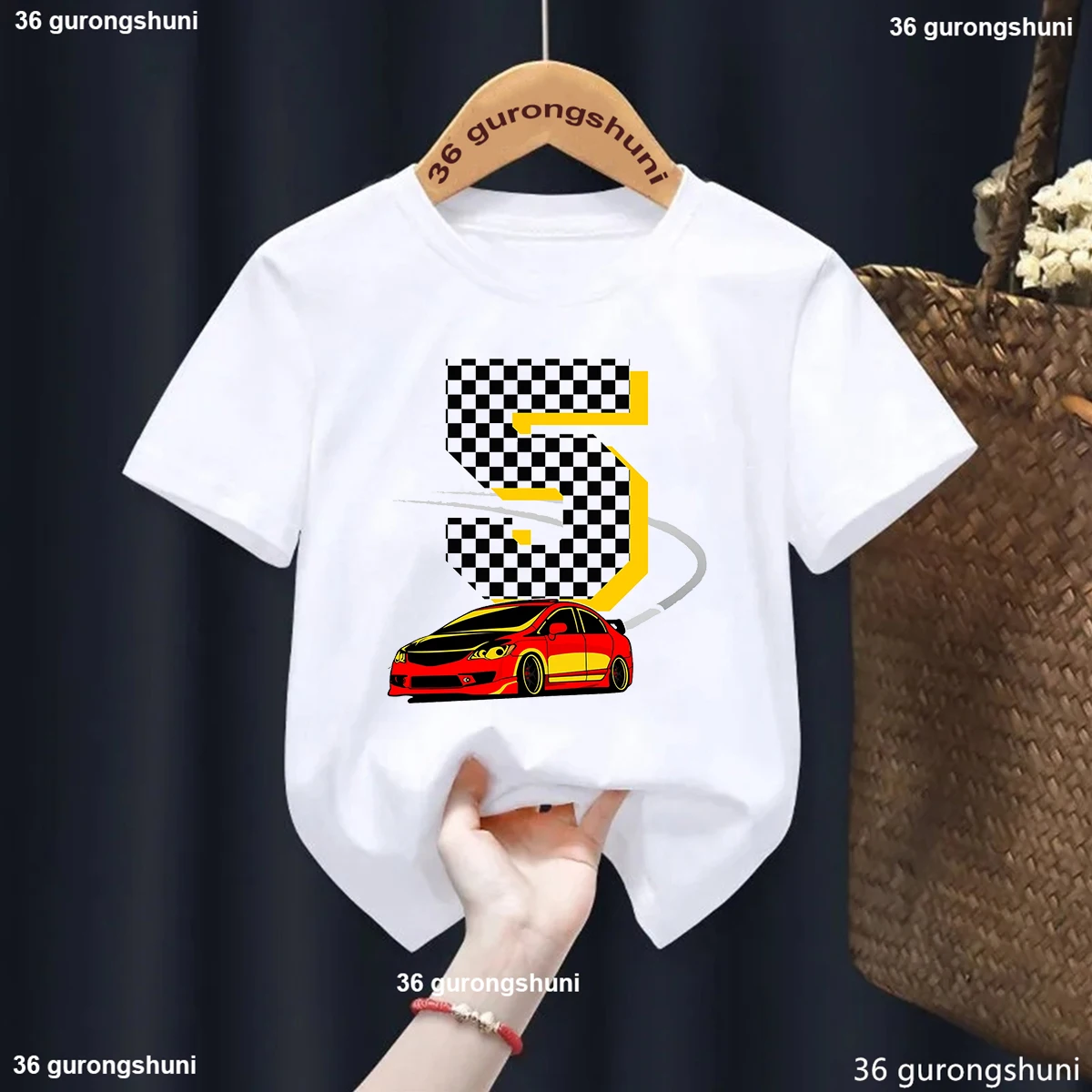 I Am 5 Years Old Racing Car Print T Shirt Boys Harajuku Kawaii Kids Clothes Birthday Gift Tshirt Summer Short Sleeve T-Shirt