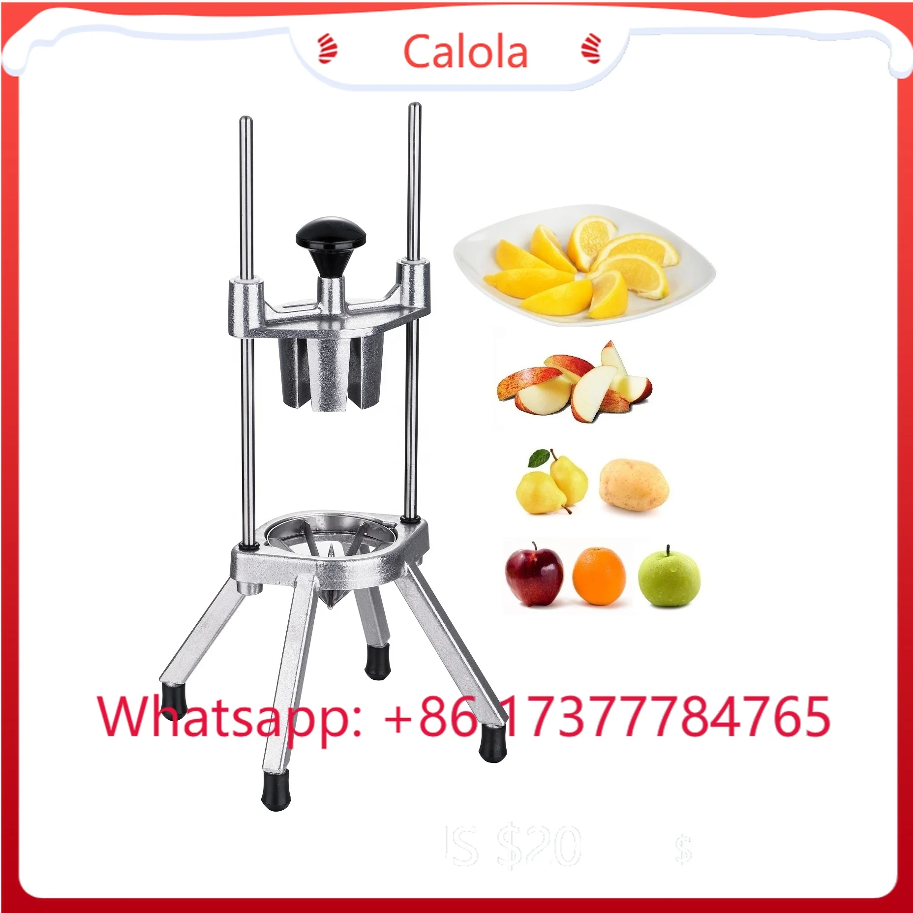 

Handheld Lemon Wedge Fruit Cutter Aluminum Alloy Manual Vegetable Cutter for Food Shop Use