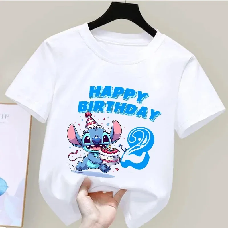 Stitch Disney Clothes Children Birthday T Shirt Print Kawaii Cartoon Boy Girl Short-Sleeve Tops Baby Tee Clothing Birthday Gift