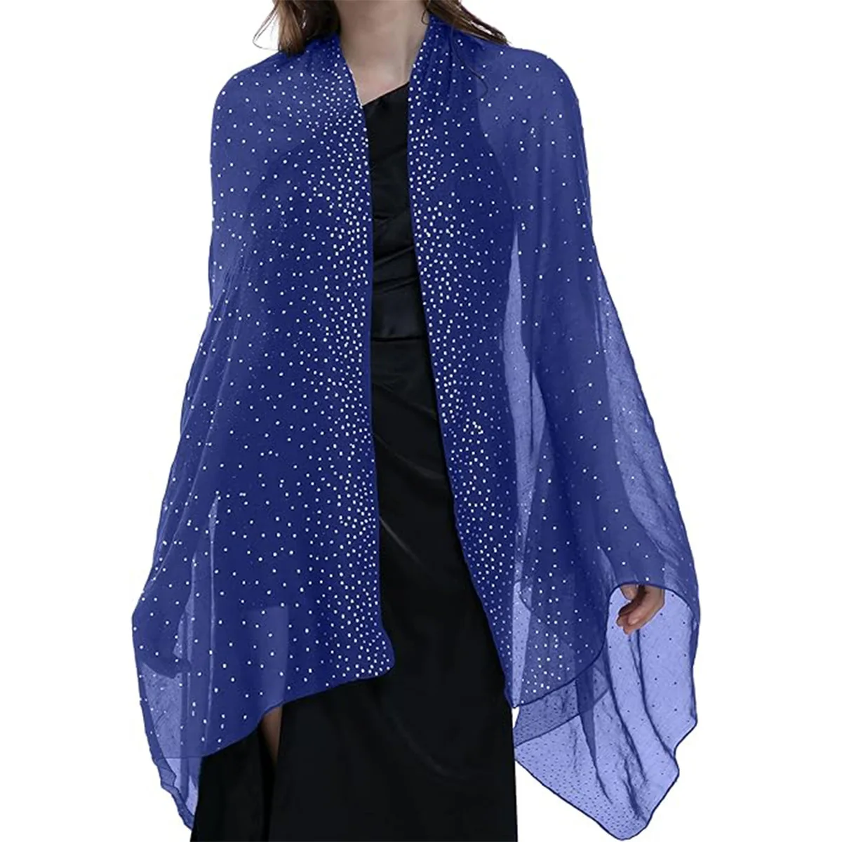 Women Starry Rhinestone Long Scarf Airy Soft Gold Fleck Head Wrap Shawl Cover Up Outer Layer