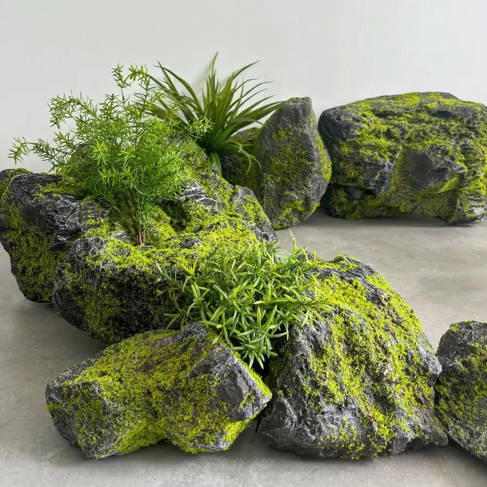 Artificial Moss Rocks for Landscaping, PU Foam Faux Stone Decor for Outdoor Garden Pond Backyard Aquarium Terrarium