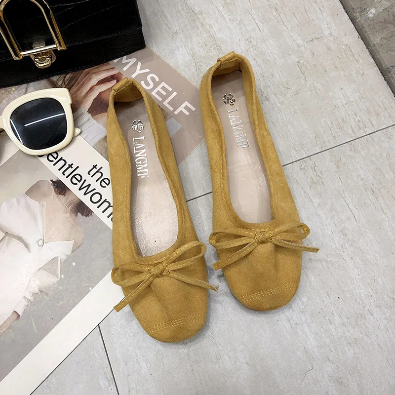 Simple Flats Candy Color Round Toe Casual Shoes Ladies Spring Soft Suede Flat Heel Ballet Shoes Flat Shoes Lazy Loafers Shoes