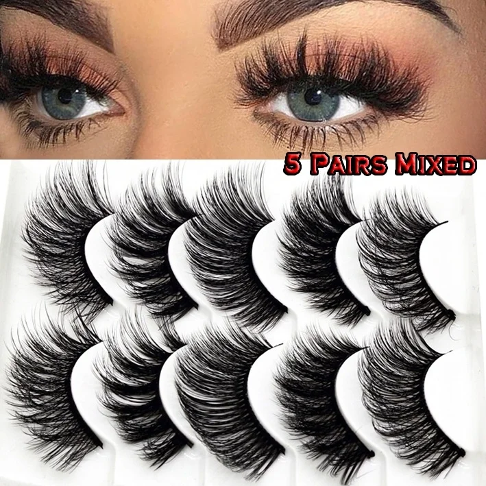 5 أزواج ثلاثية الأبعاد لينة المنك الشعر الرموش الصناعية رقيق Wispy رموش سميكة شرائط كاملة اليدوية العين تمديد أدوات ماكياج