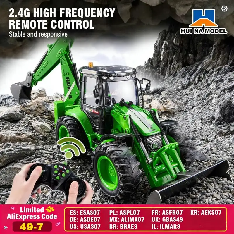 

1:14 HUINA 1579 Remote Control Truck Excavator 9CH Loader Two-way Forklift Sound Light Simulation Engineering Car Model Kids Toy