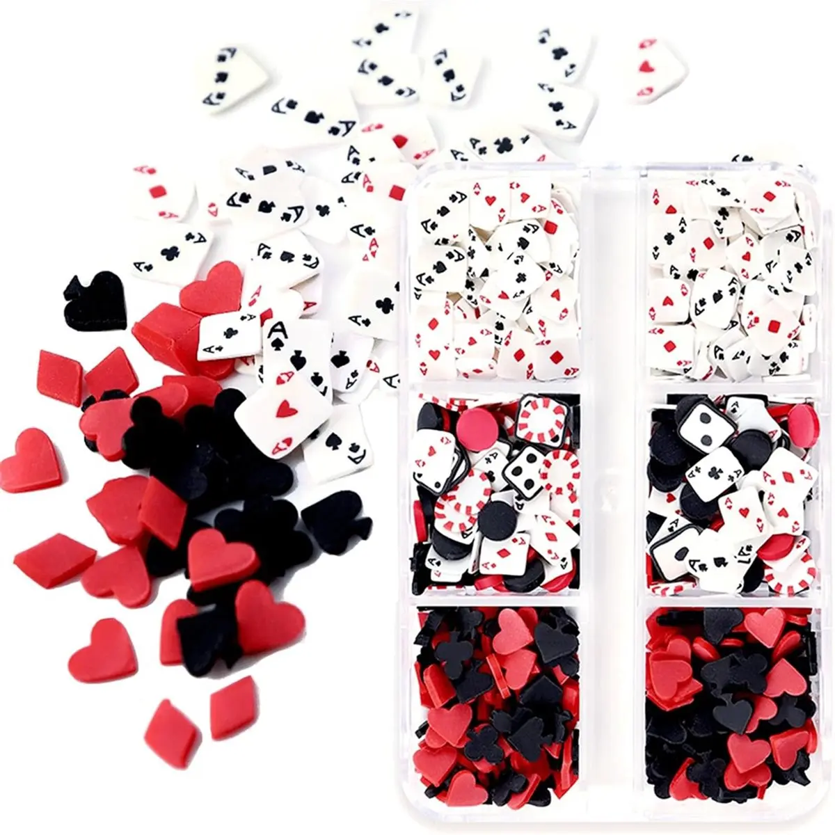 AA83 1 Boxes 3D Poker Nail Charms, Polymer Clay Nail Gems for Manicure and DIY Crafts