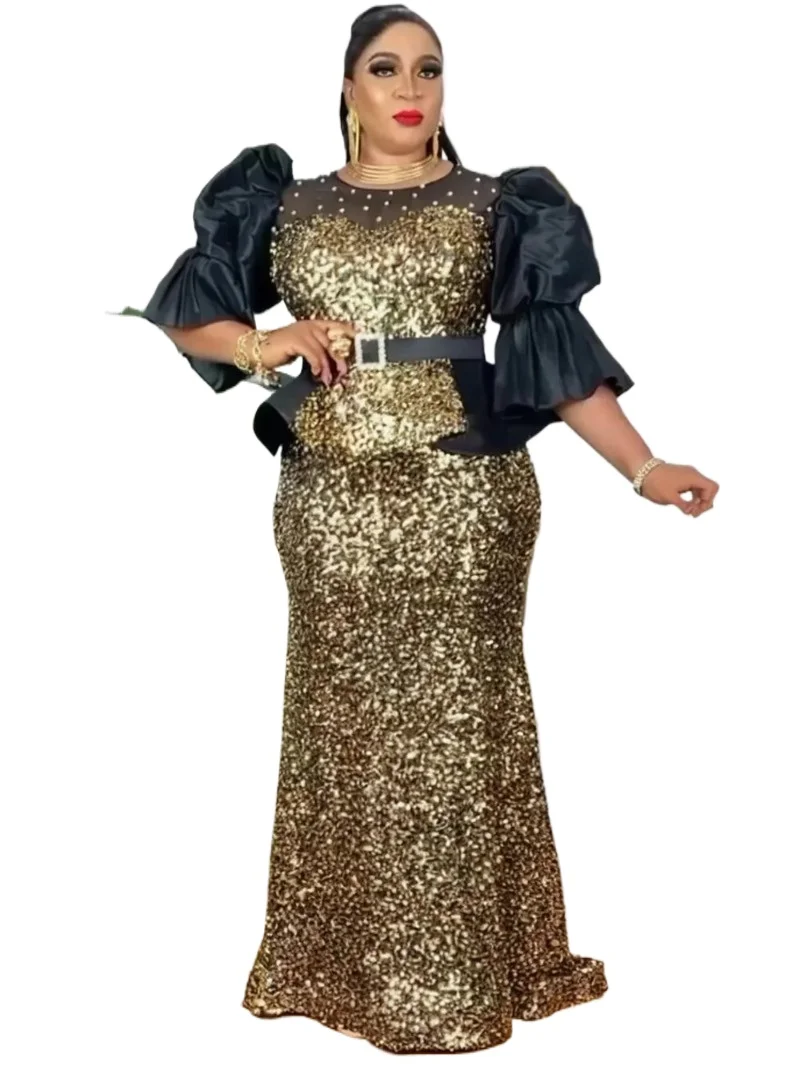 

Elegant African Dresses for Women Luxury Sequin Evening Gown Plus Size Christmas Wedding Party Dress 2026 Ladies Clothing